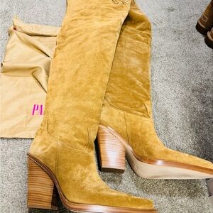Paris Texas Tan Thigh high Boots with Chunky Heel